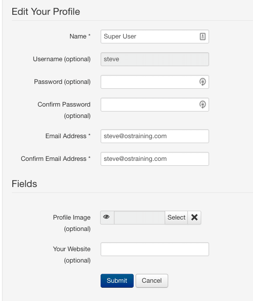 Дополнительные поля в профиле пользователя Joomla