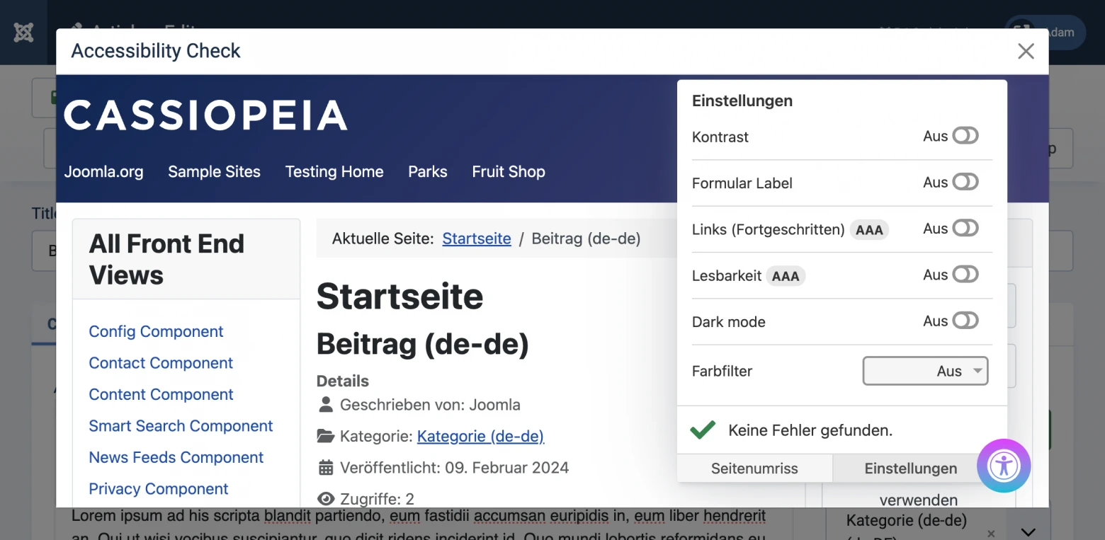инструмент проверки доступности контента для слабовидящих в Joomla 5