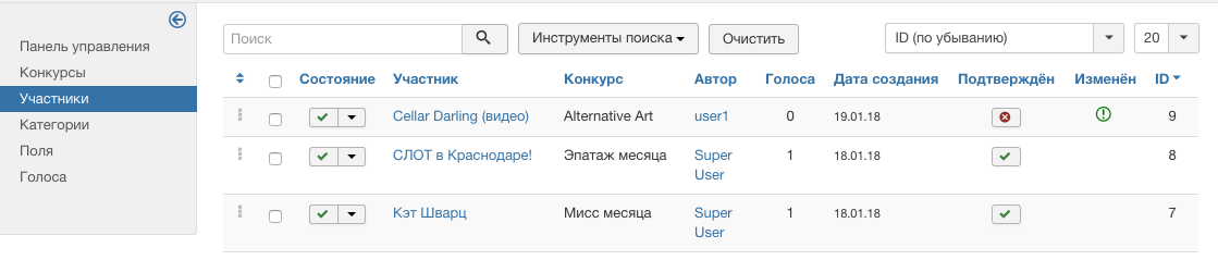 Индикатор Изменён в списке участников NorrCompetition