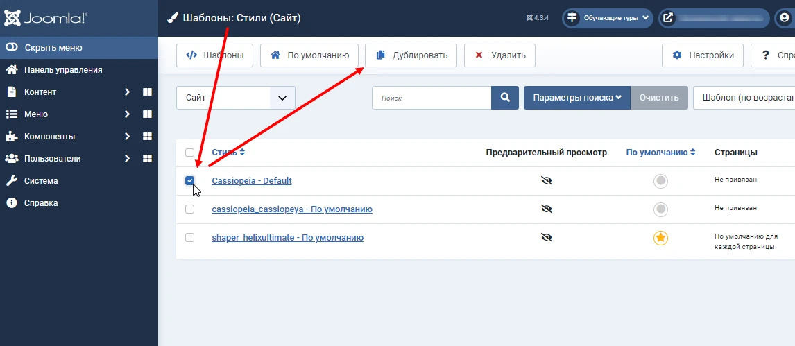 Дублирование стилей шаблона Joomla