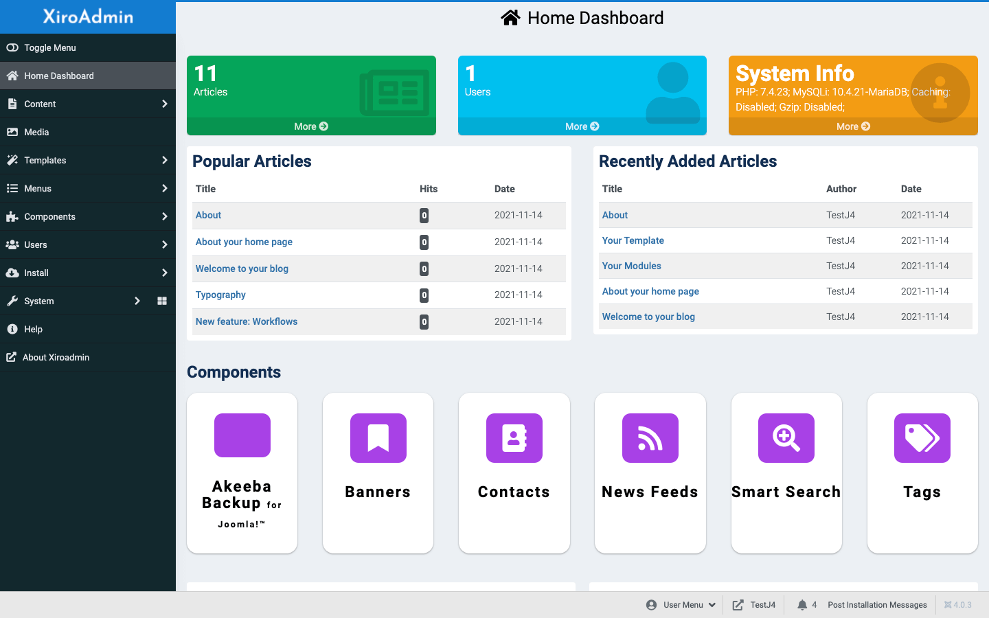 XiroAdmin - шаблон панели администратора для Joomla!