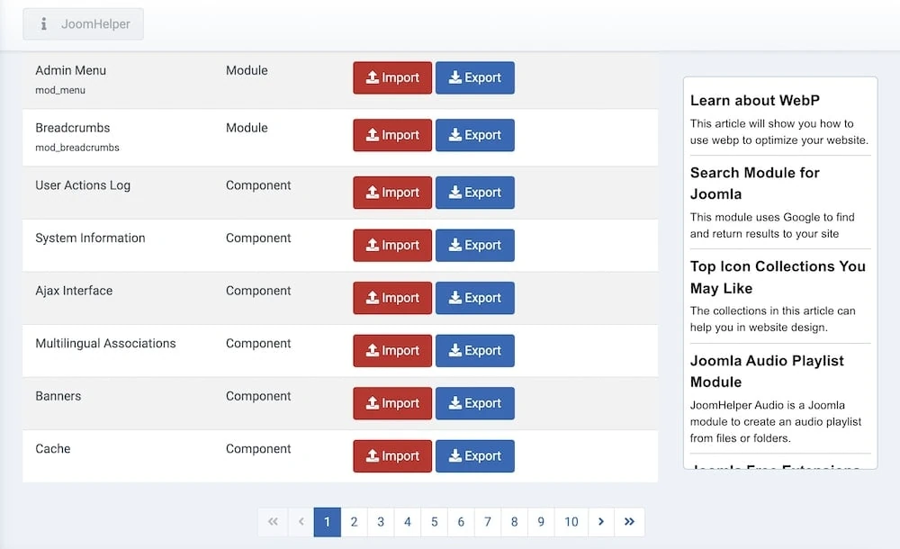 JMP Import Export - импорт/экспорт настроек Joomla