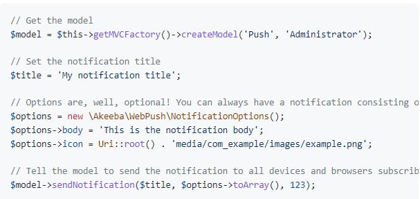 Библиотека Web Push для разработчиков компонентов Joomla 4