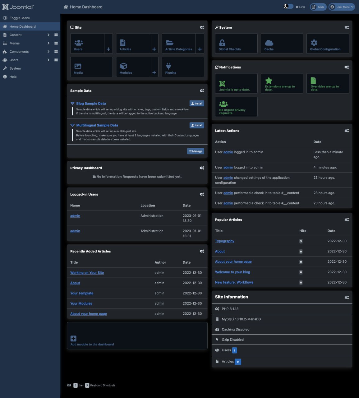 Muta - шаблон для панели администратора Joomla 4.