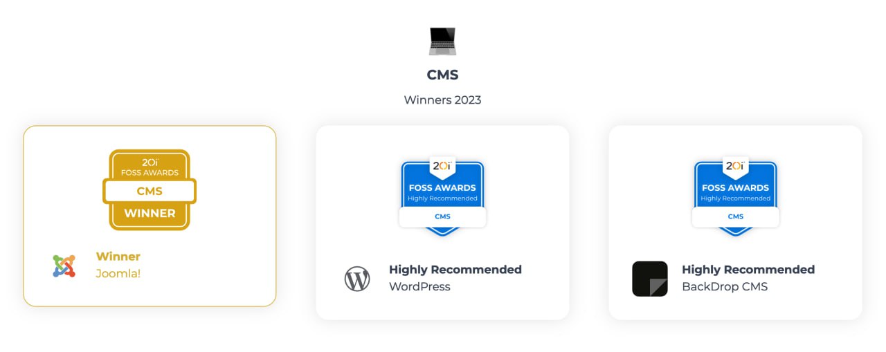 Joomla признана лучшей CMS в конкурсе 20i FOSS Awards