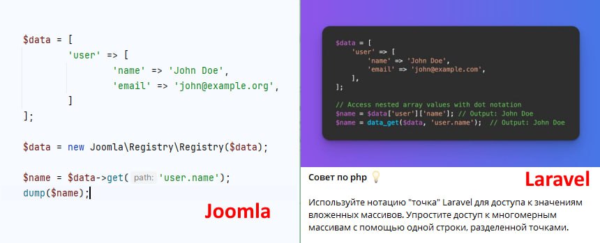 Совет по Joomla: dot-нотация для доступа к значениям вложенных массивовНаткнулся на пост в одном...
