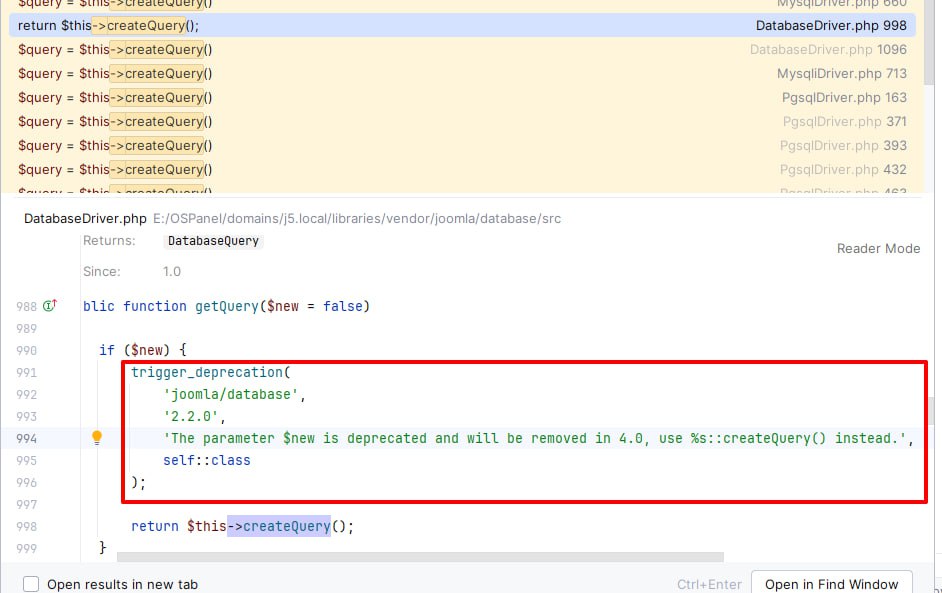 Совет по Joomla: $db->getQuery(true) стал устаревшим
